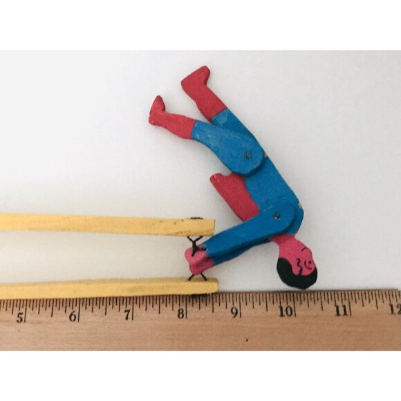 Vintage Handmade Wooden Flip Toy Artisan Folk Art Superhero Character Toy - Picture 11 of 11